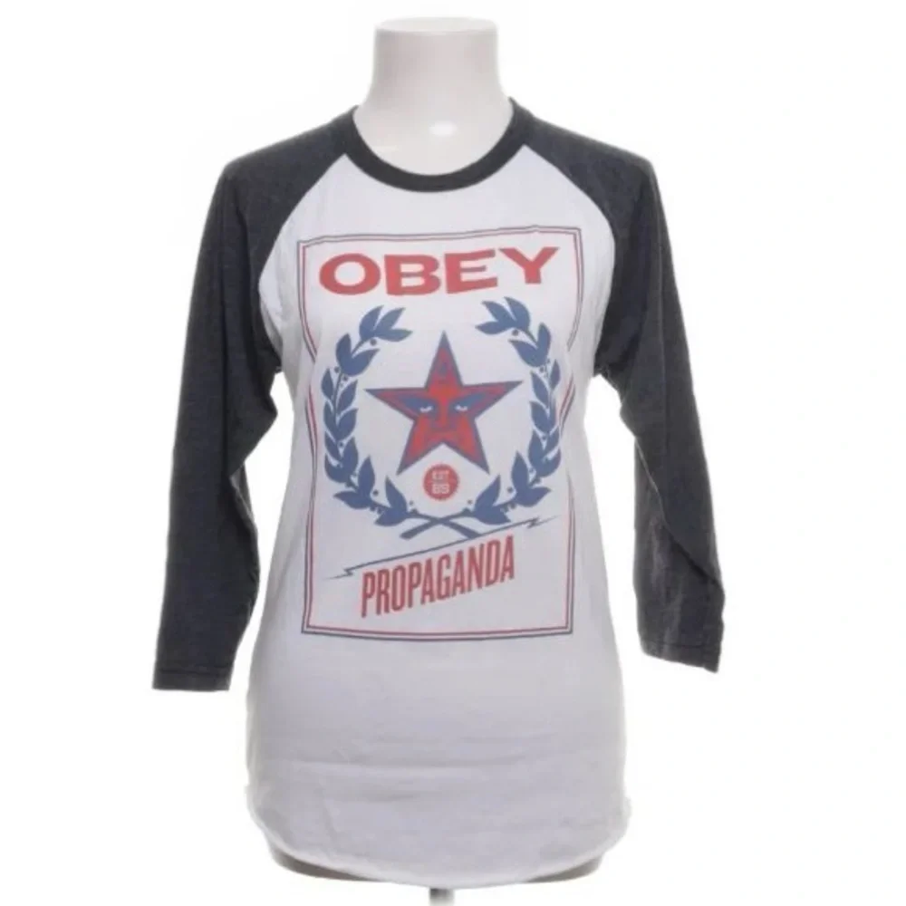 Retro OBEY Brand Designer Wolf Raglan T-shirt - Picture 2 of 6